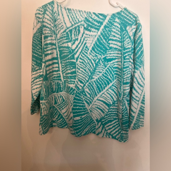 RUBY RD FAVORITES WOMEN’S SCOOP NECK PRINT DESIGNS TOP. SIZE XL. TURQUOISE/WHITE - Picture 3 of 8